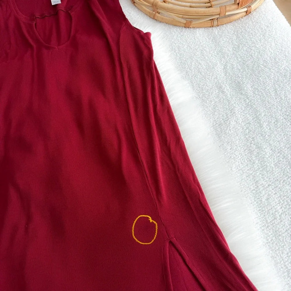 L Space Robyn Midi Dress Red Burgundy Slit Sleeveless Ribbed V-neck - Picture 9 of 12